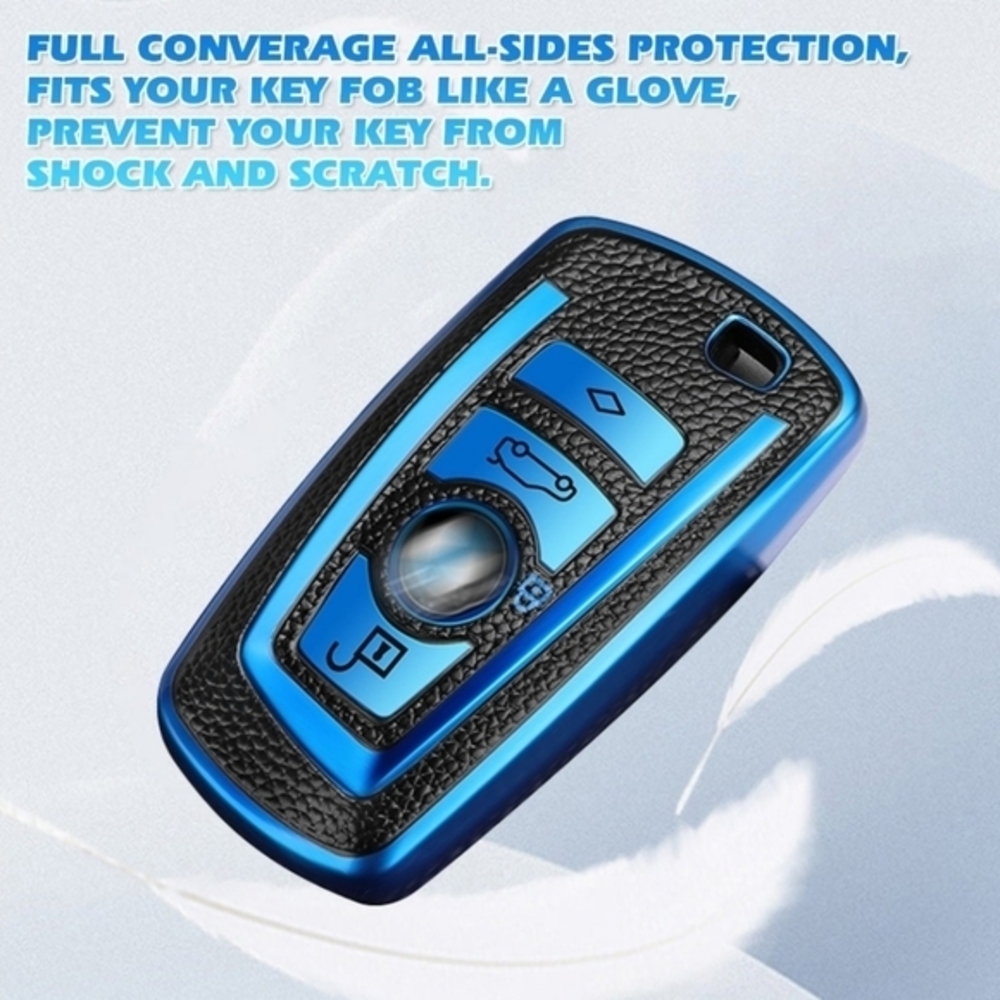 BMW Remote Key Fob Cover Shell with Key Chain Blue - Picture 8 of 10